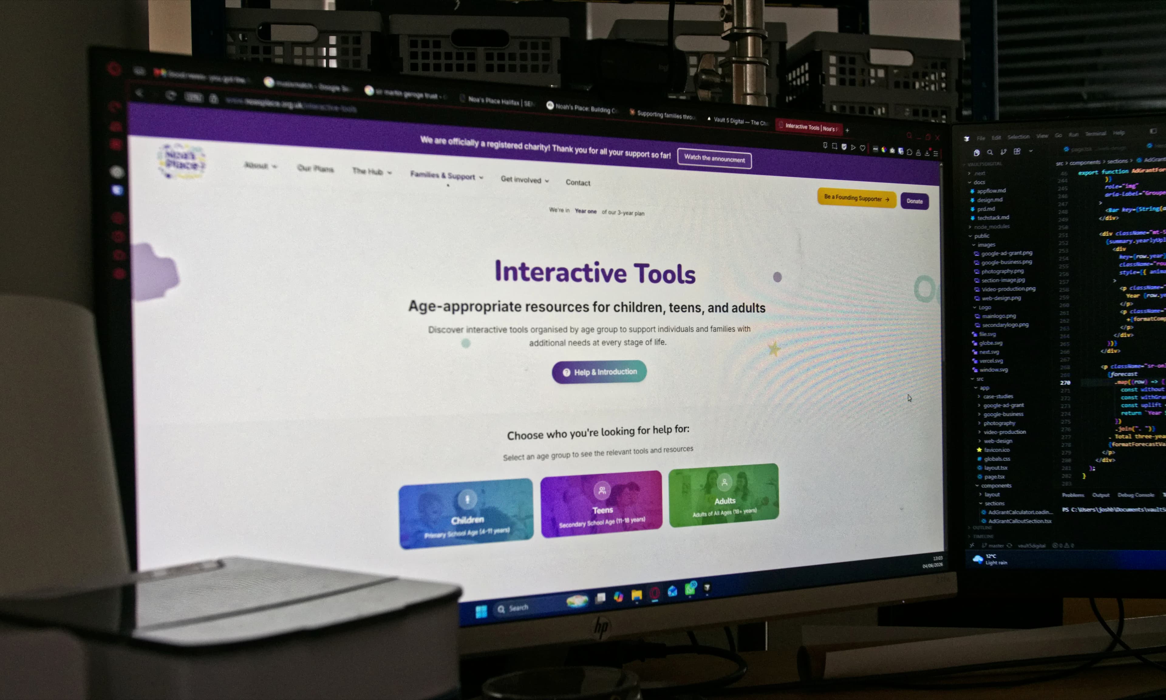 Custom charity website with interactive tools built by Vault 5 Digital