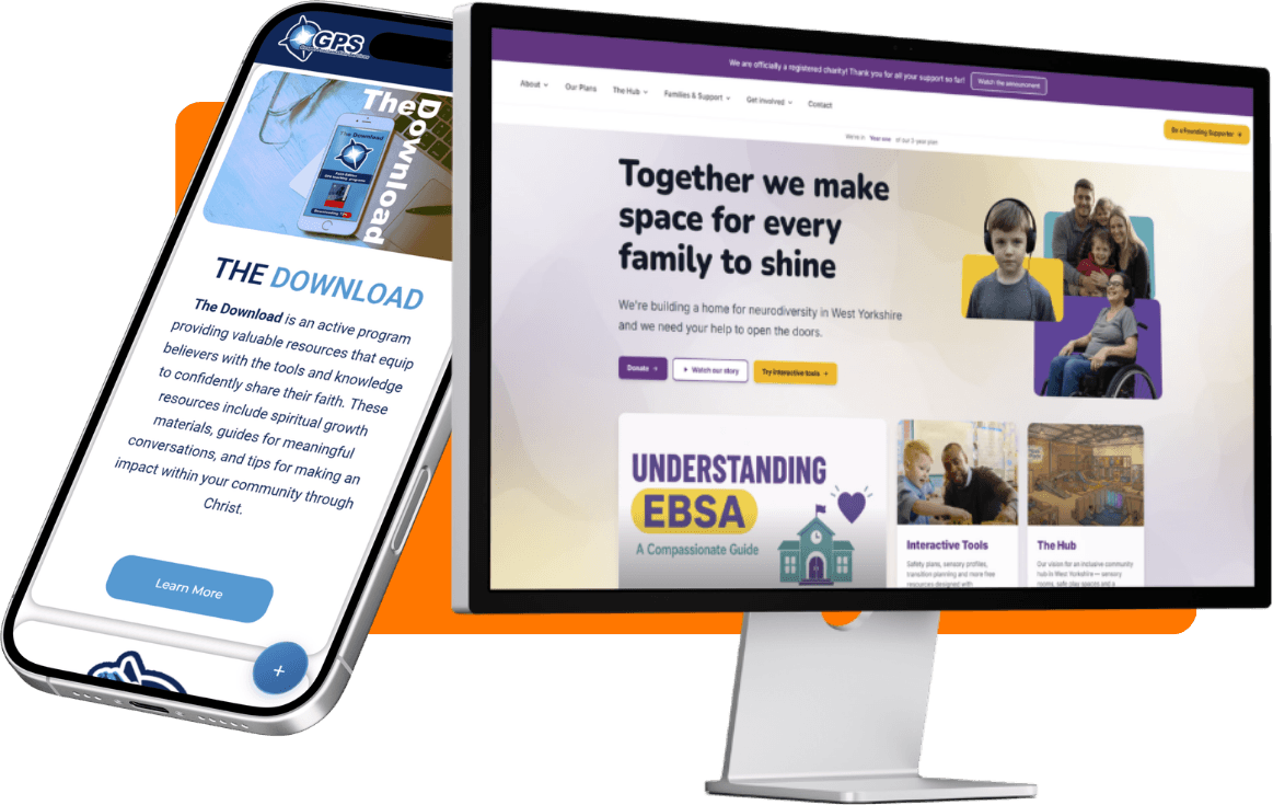 Charity website design on laptop and mobile, Vault 5 Digital
